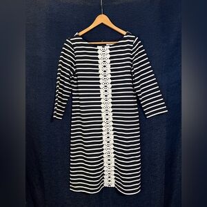 Studio One Navy and White Dress w/ 3/4 Sleeves